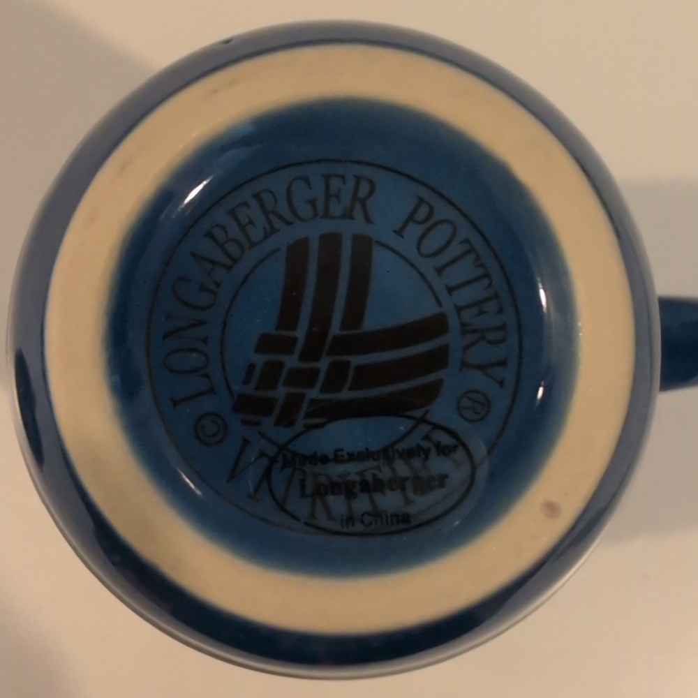 Longaberger Ceramic Woven Traditions Cornflower Blue Travel Mug With Lid - Picture 12 of 16